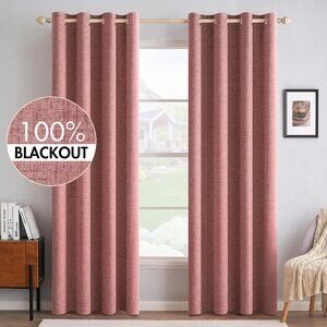 MIULEE 100% Blackout Linen Textured Curtains for Bedroom Solid Thermal Insulated